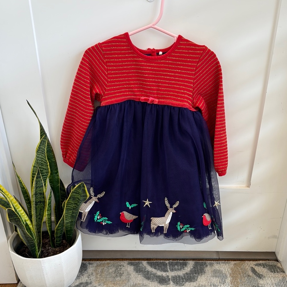 18-24m Baby Boden Red and Navy Tulle Dress with Embroidered Details